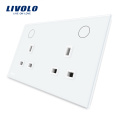 Livolo Interruptor eléctrico Nuevo diseño Multi Pin UK Doble Socket VL-W2C2UK-12